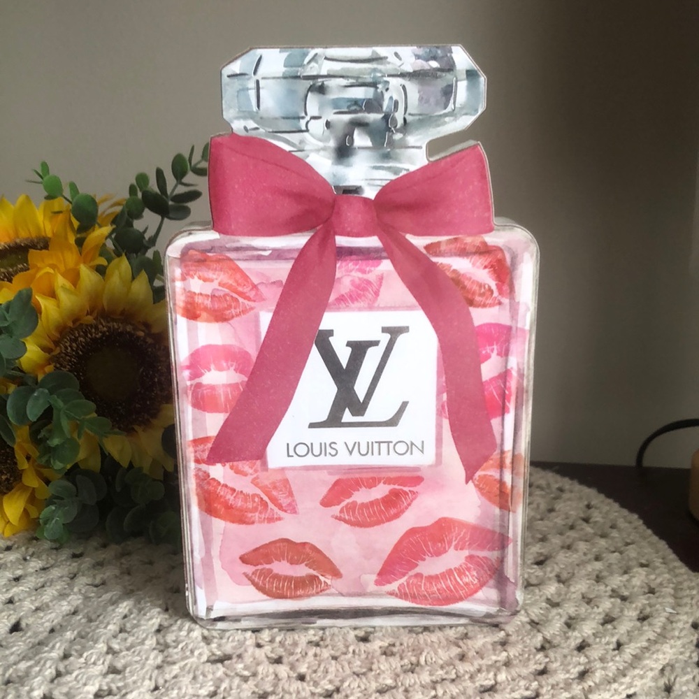 Louis Vuitton Pink Lip Print Perfume Bottle Wooden Decorative Art Shelf Decor